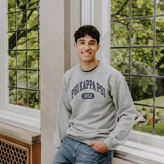 Phi Kappa Psi gray fraternity Champion Collegiate Crewneck