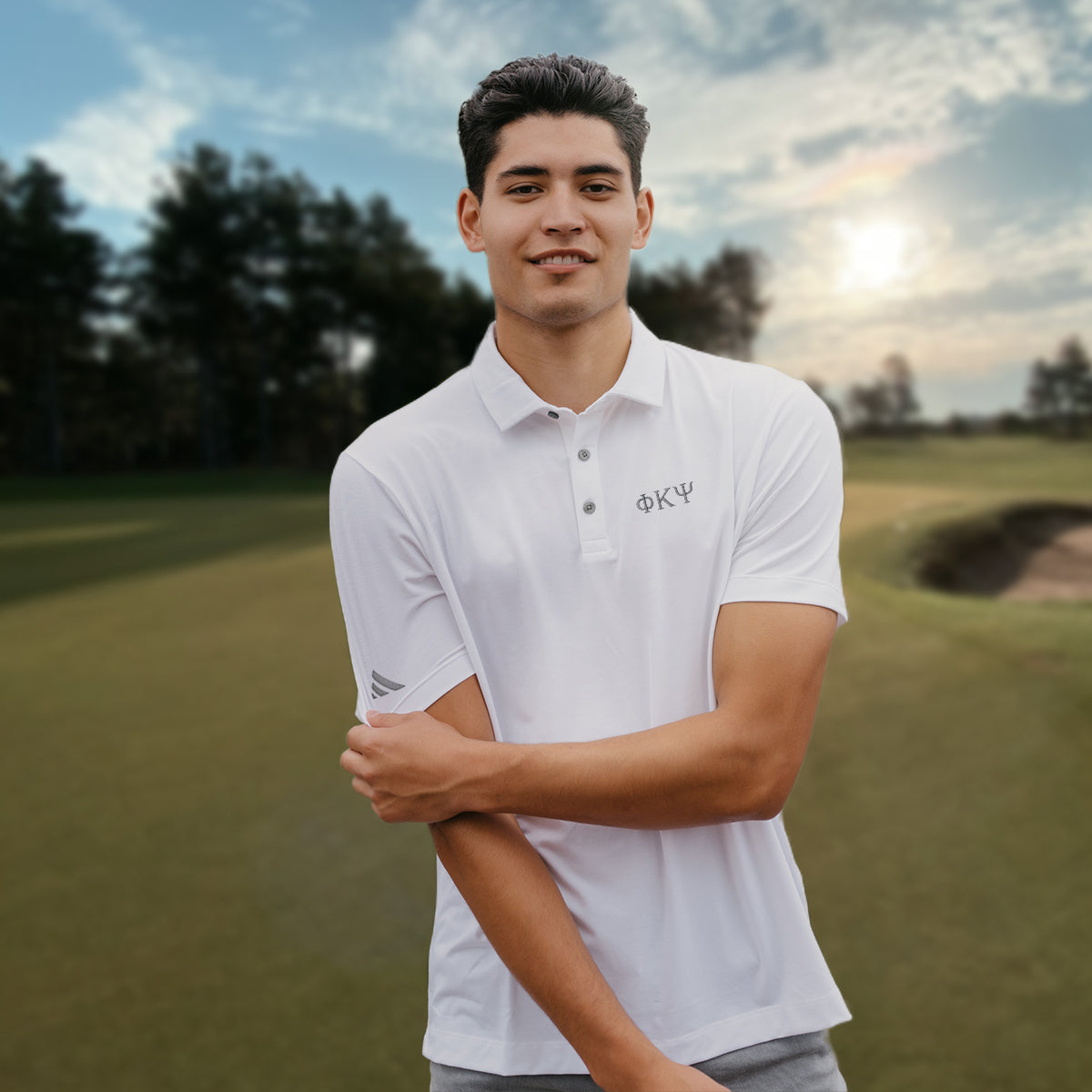 Phi Psi White Adidas Golf Polo With Greek Letters