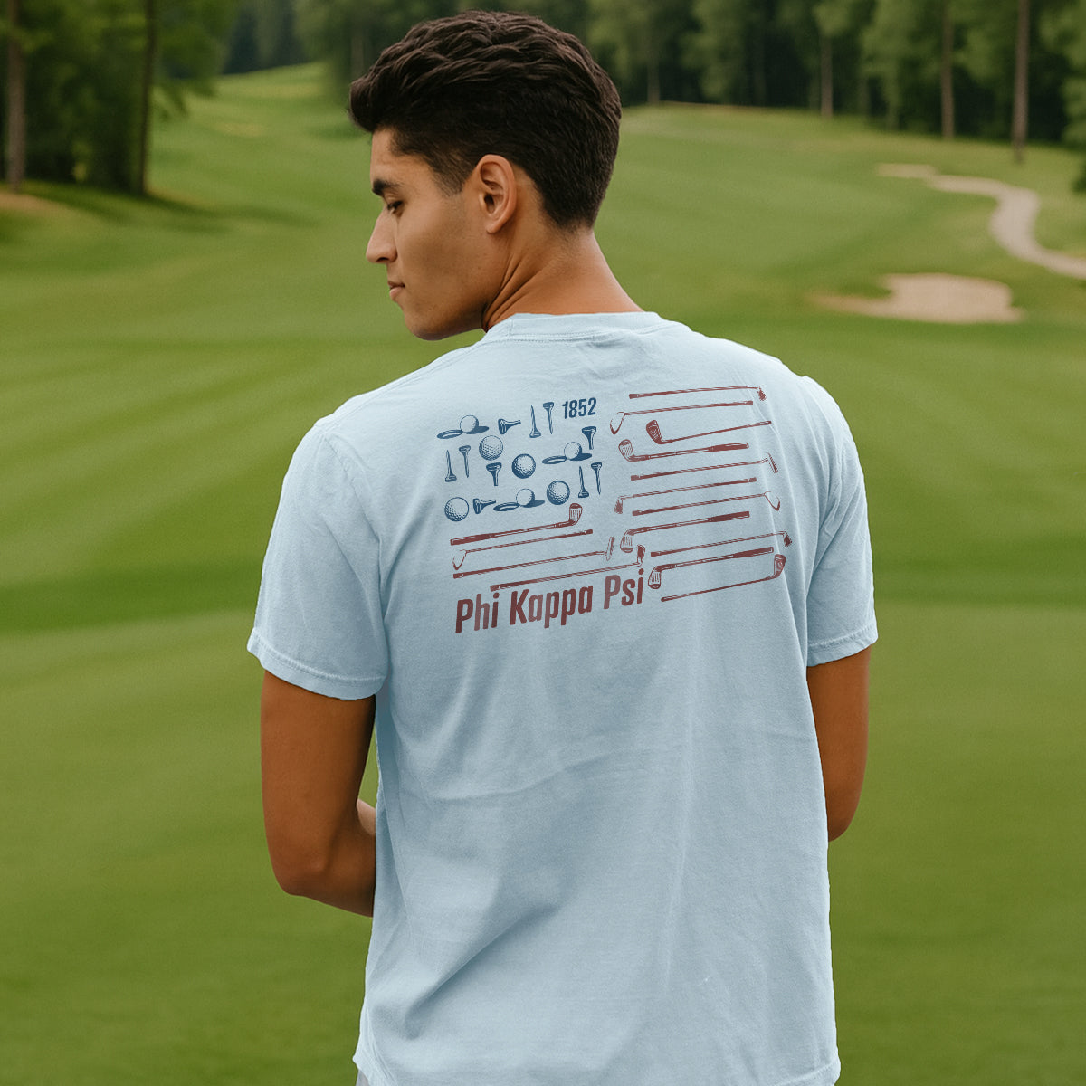 Phi Kappa Psi frat merch featuring a patriotic golf graphic tee.