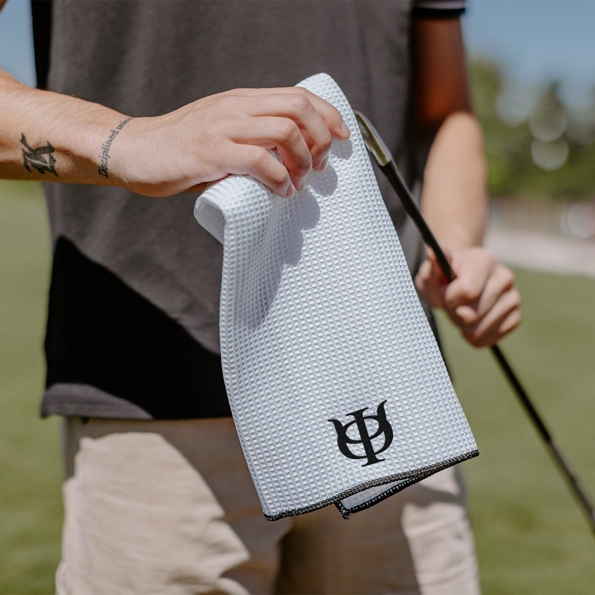 Phi Psi Embroidered White Waffle Golf Towel