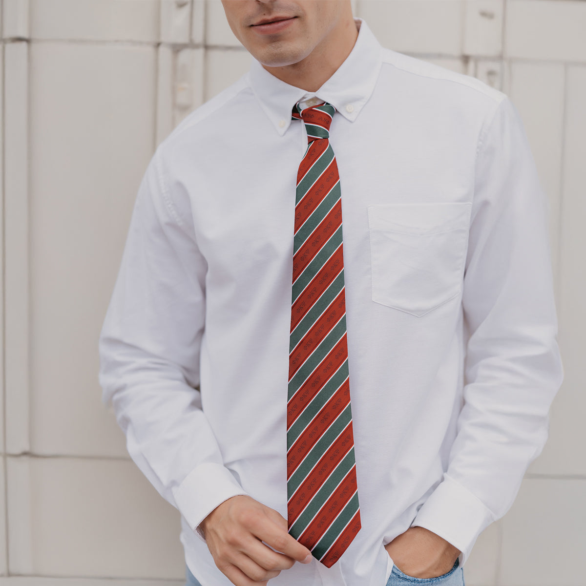 Phi Psi Cardinal and Hunter Striped Silk Tie