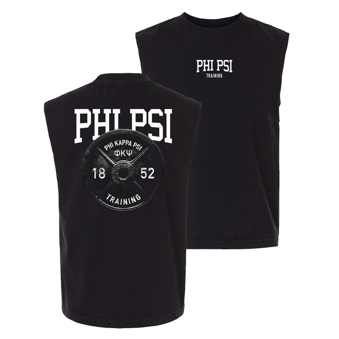 Black cut off tank top with fraternity design