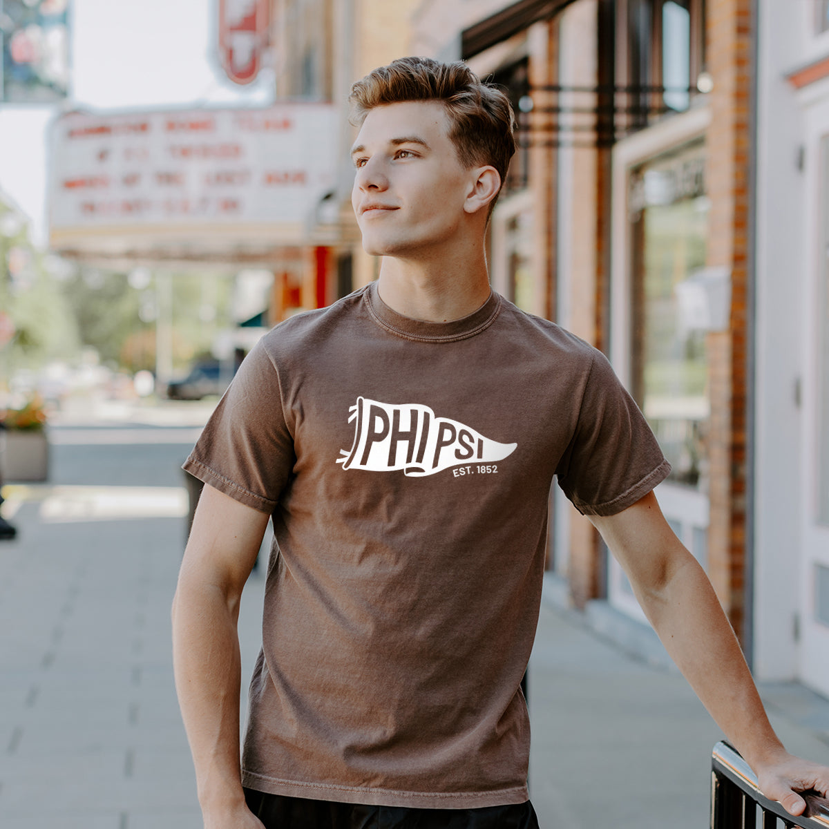 Phi Psi Comfort Colors Brown Pennant Short Sleeve Tee