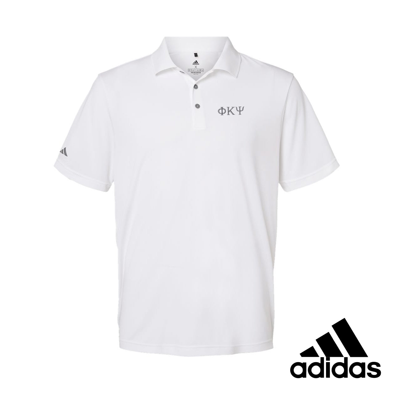 Phi Psi White Adidas Golf Polo With Greek Letters