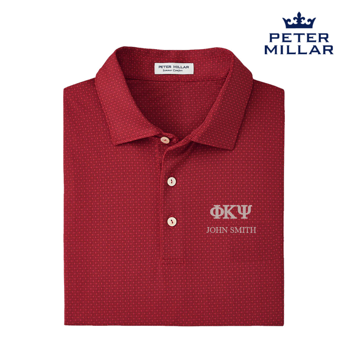 Phi Psi Personalized Peter Millar Tesseract Patterned Polo With Greek Letters