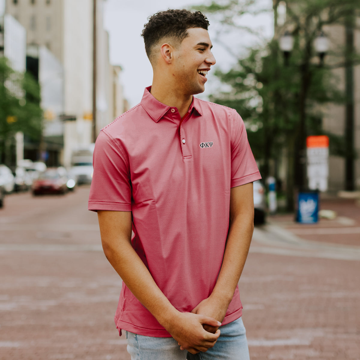 Phi Psi Personalized Red Peter Millar Marlin Performance Jersey Polo With Greek Letters