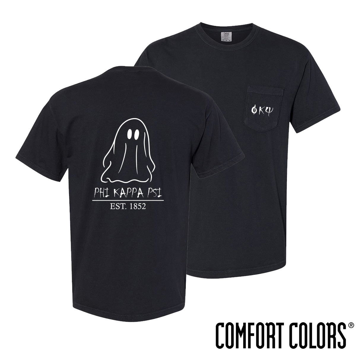 New! Phi Psi Comfort Colors Black Ghost Short Sleeve Tee