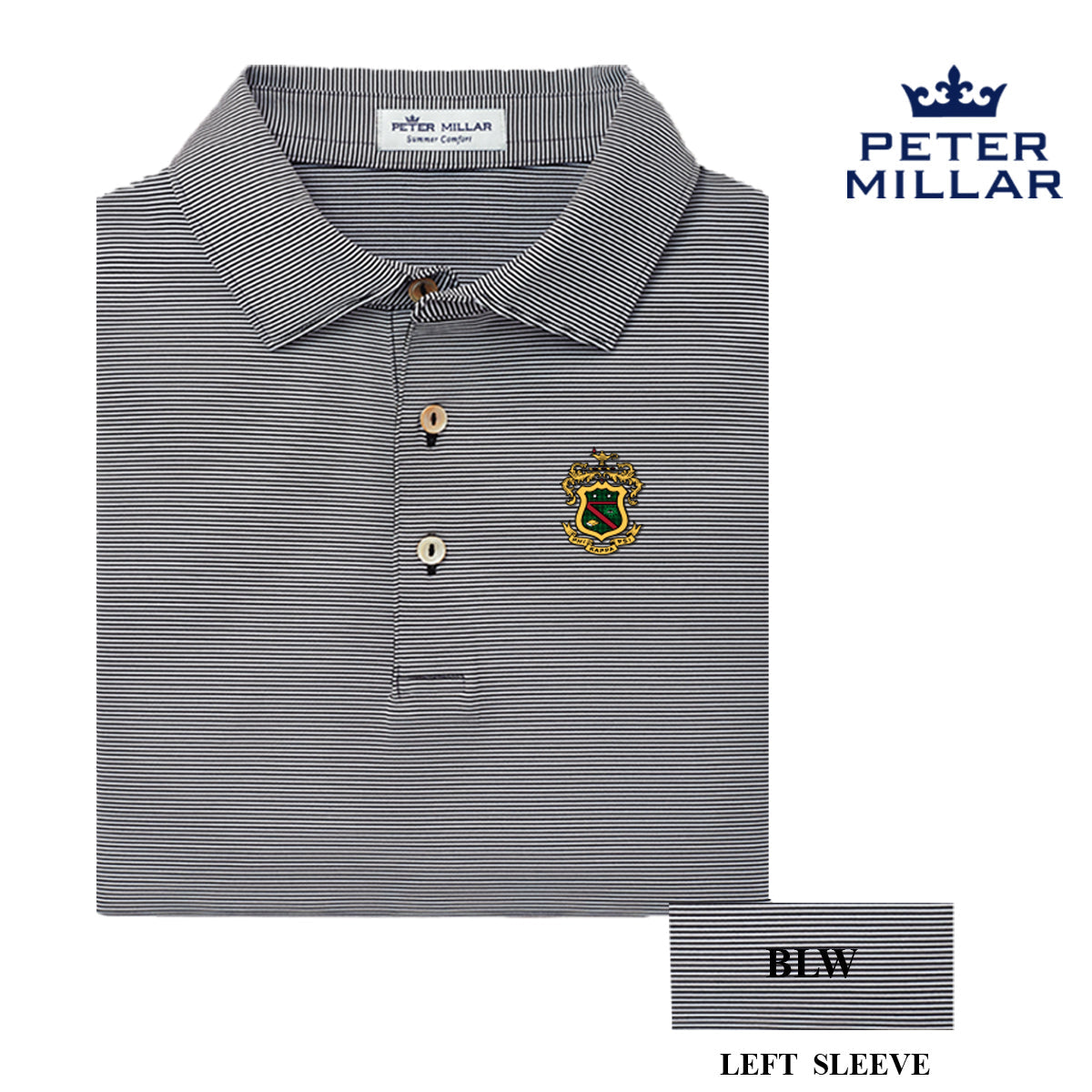 Phi Psi Personalized Peter Millar Jubilee Stripe Stretch Polo with Crest
