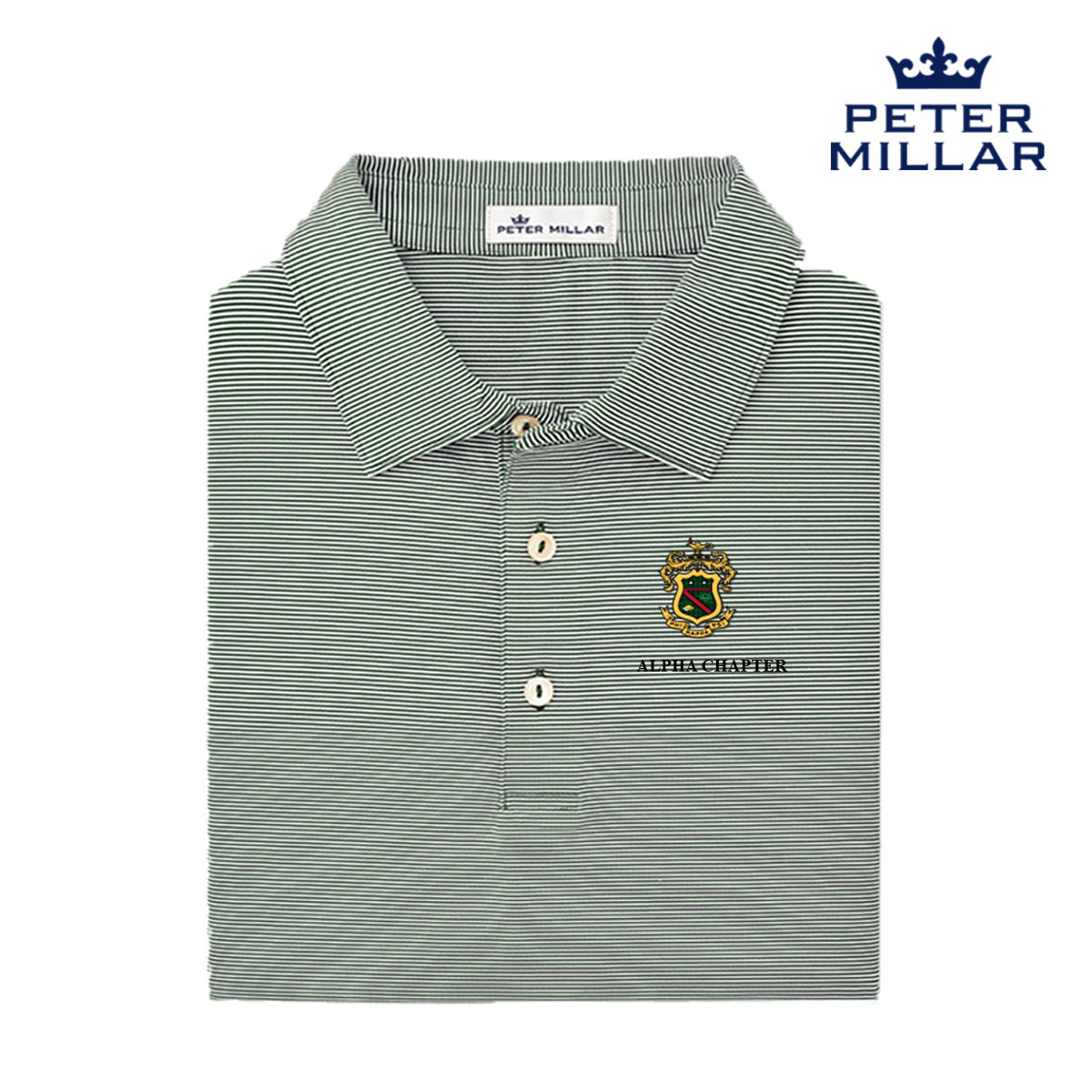 Phi Psi Personalized Peter Millar Jubilee Stripe Stretch Jersey Polo with Crest