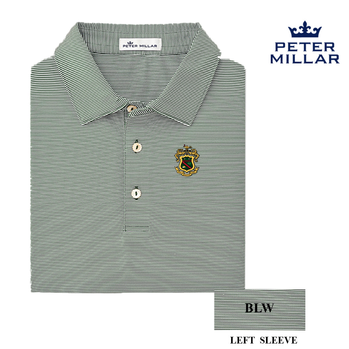 Phi Psi Personalized Peter Millar Jubilee Stripe Stretch Polo with Crest