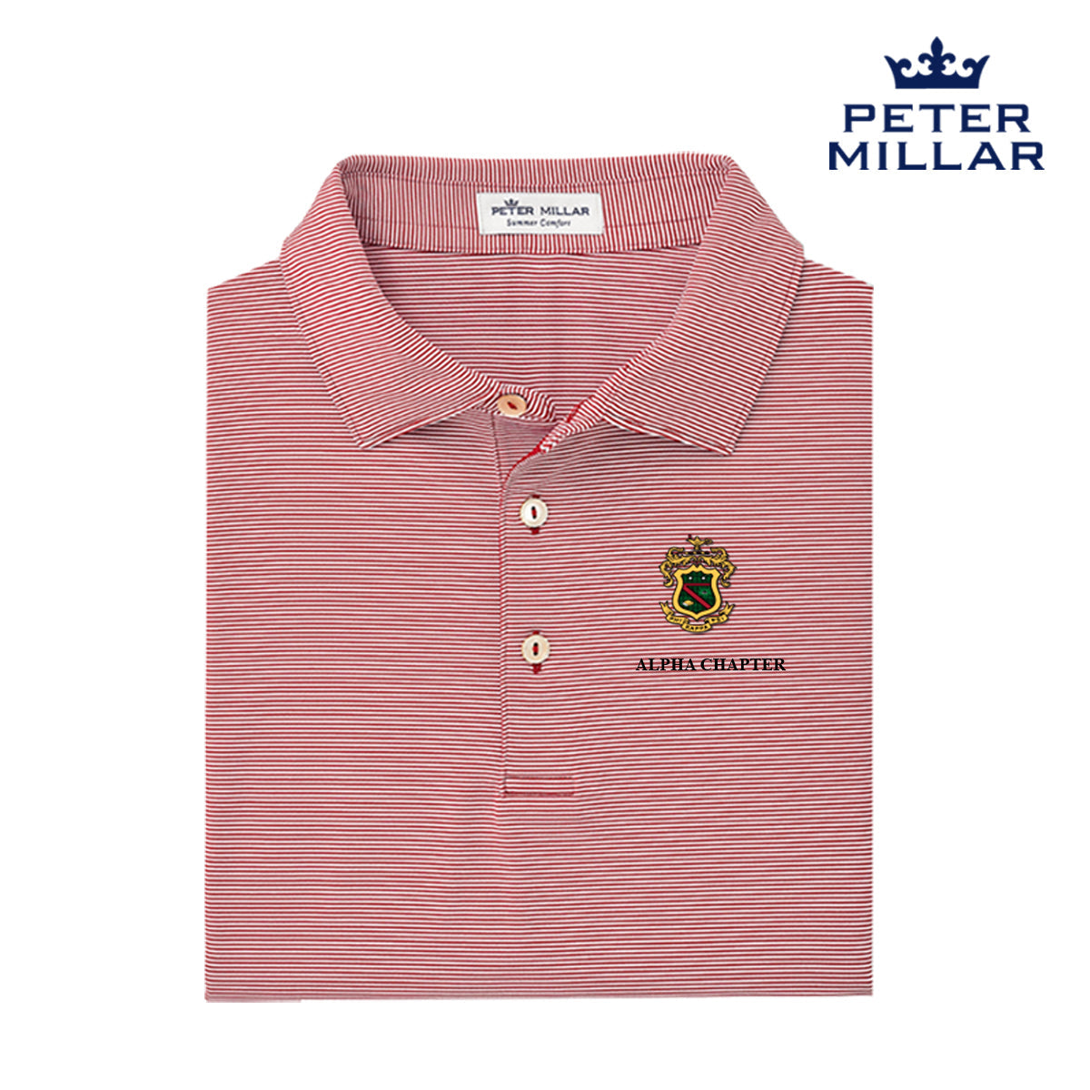 Phi Psi Personalized Peter Millar Jubilee Stripe Stretch Jersey Polo with Crest