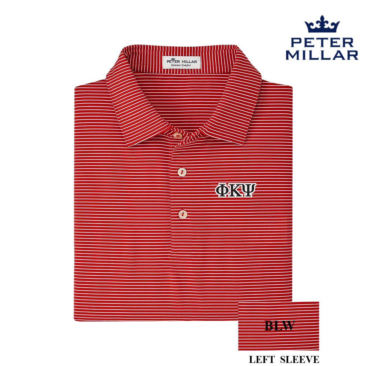 Phi Psi Personalized Red Peter Millar Marlin Performance Jersey Polo With Greek Letters