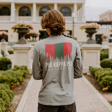 Phi Psi Gray Flag Long Sleeve Pocket Tee