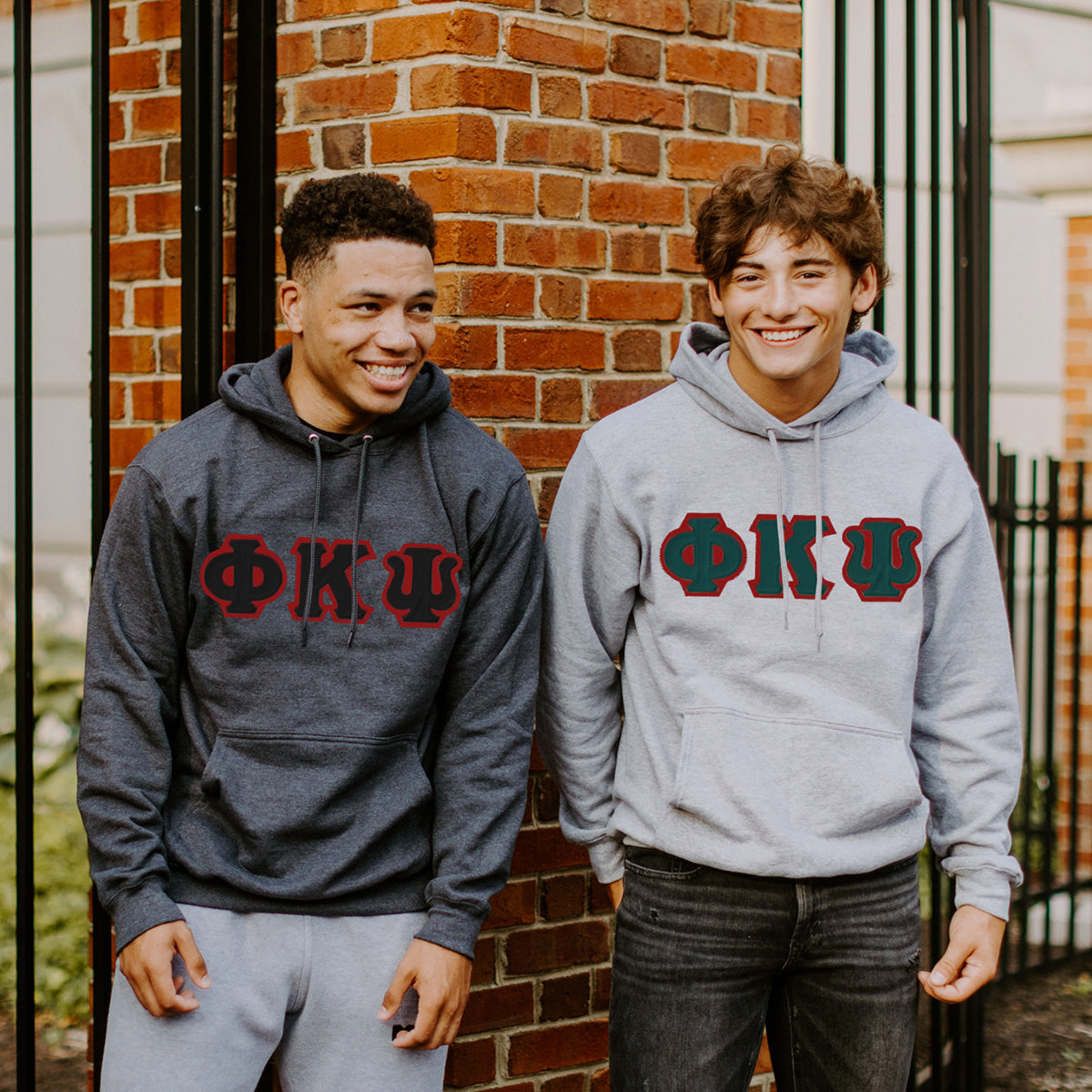 Phi Psi Dark Heather Hoodie with Sewn On Letters