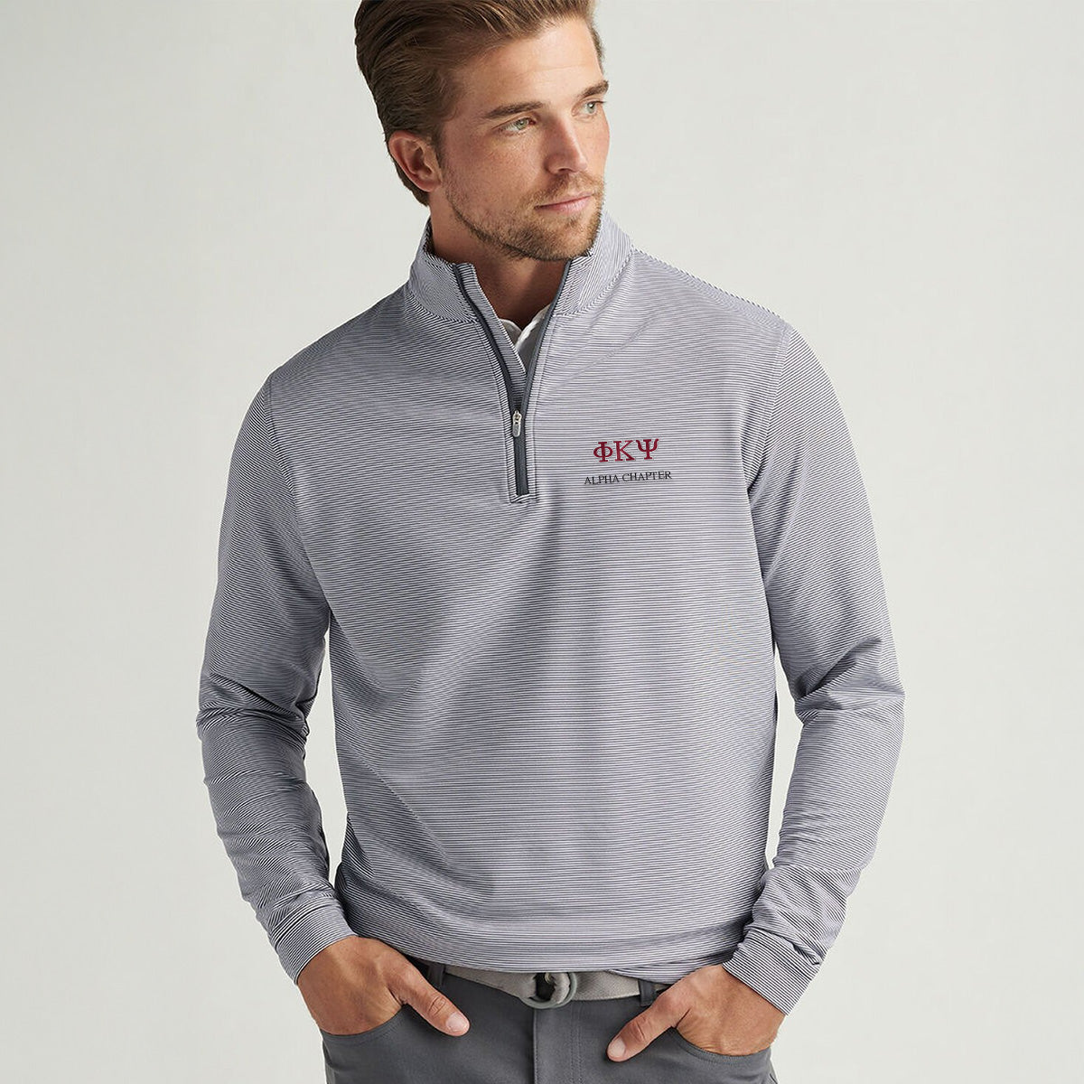 Phi Psi Peter Millar Mini Stripe Stretch Quarter Zip