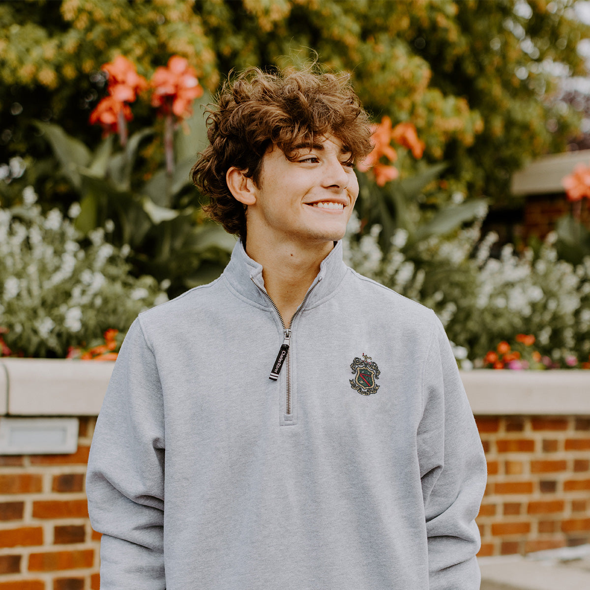 Phi Psi Embroidered Crest Gray Quarter Zip