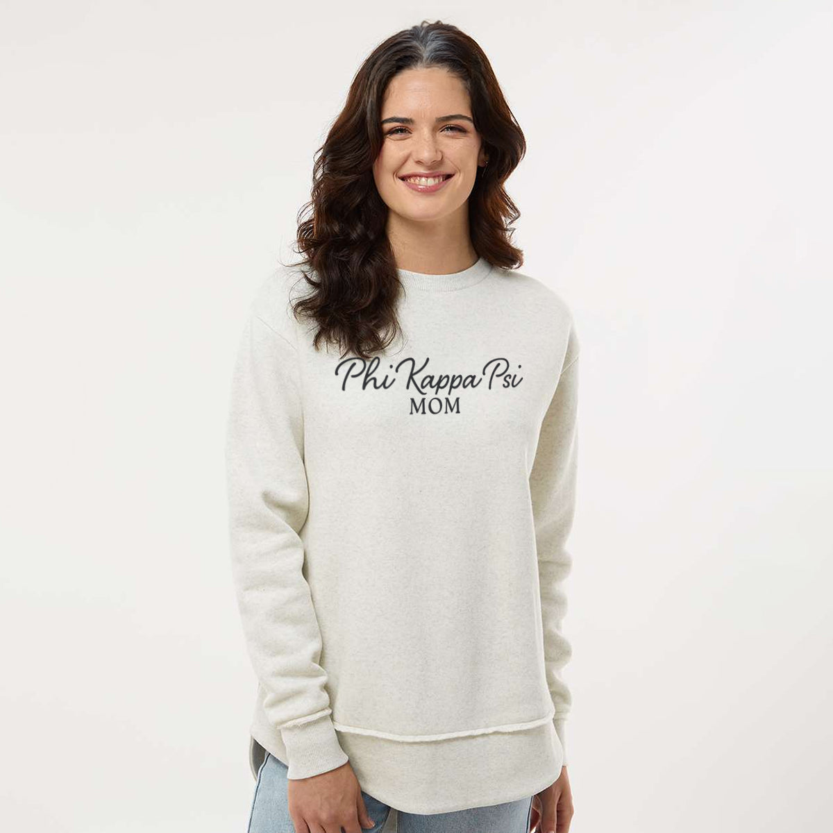New! Phi Psi Curved Hem Mom Crewneck