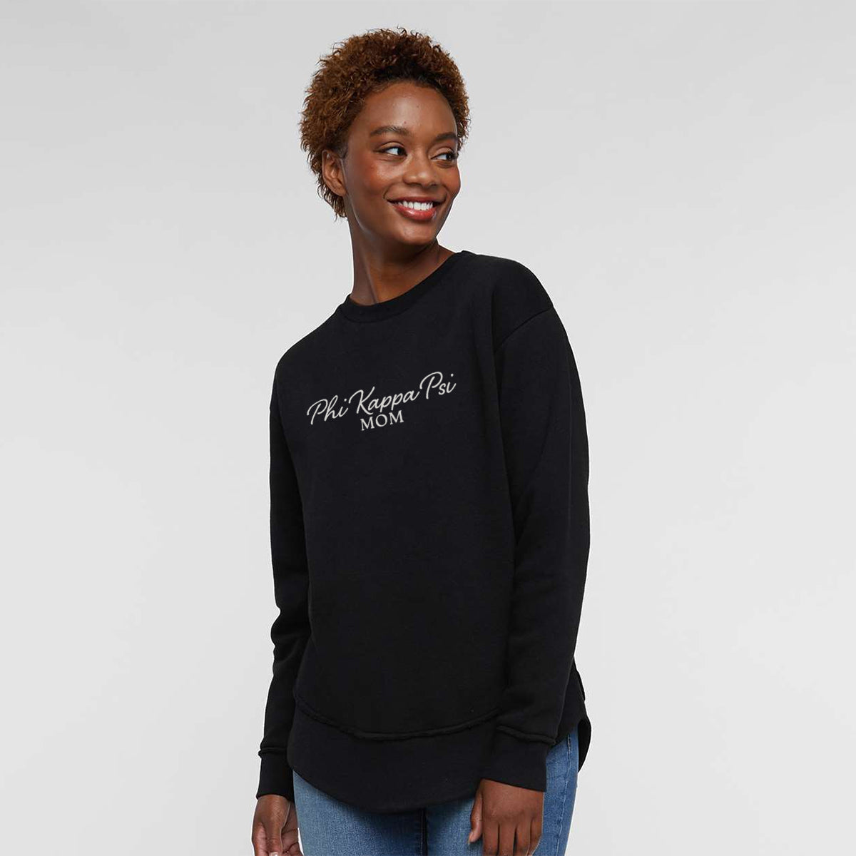 New! Phi Psi Curved Hem Mom Crewneck