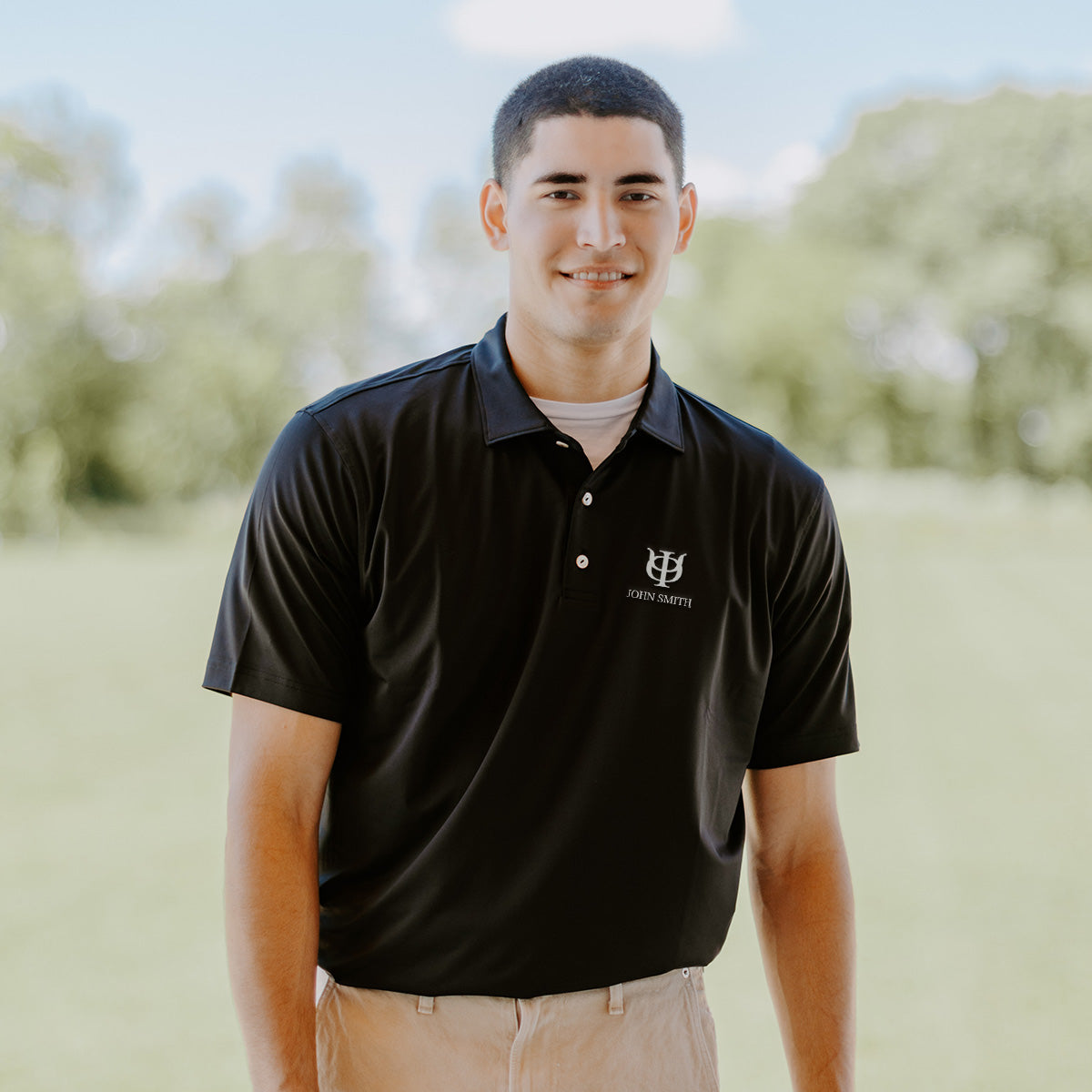 Phi Psi Personalized Peter Millar Black Polo With Symbol