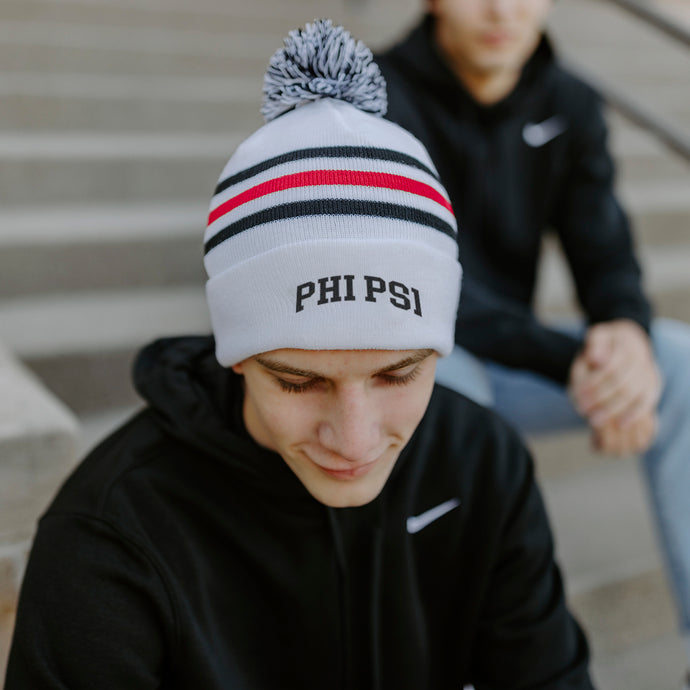 Phi Psi White Hockey Knit Beanie