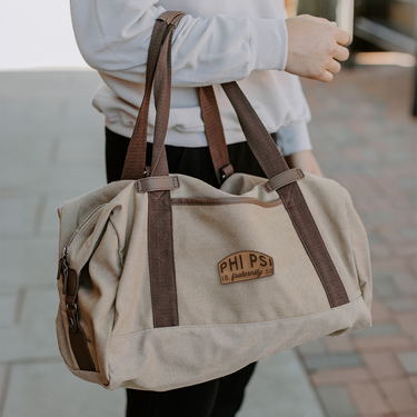 Phi Psi Khaki Canvas Duffel With Leather Patch