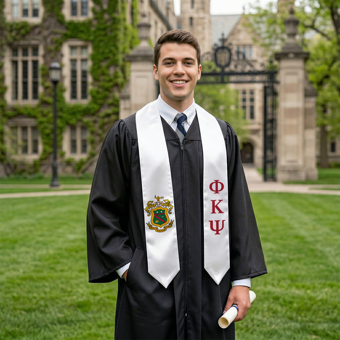 Phi Psi White Graduation Stole with Coat of Arms