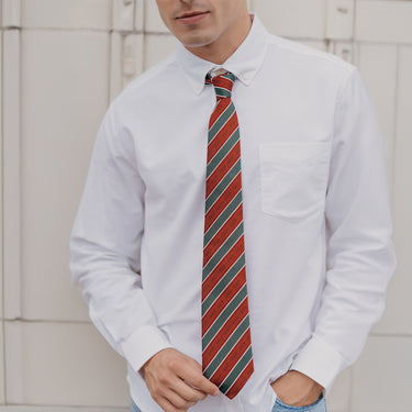 Phi Psi Cardinal and Hunter Striped Silk Tie