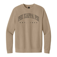 Neutral tan crewneck with fraternity design