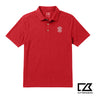 Red heathered Cutter & Buck polo with an embroidered crest on the chest.