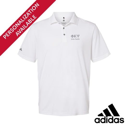 New! Phi Psi White Adidas Golf Polo With Greek Letters