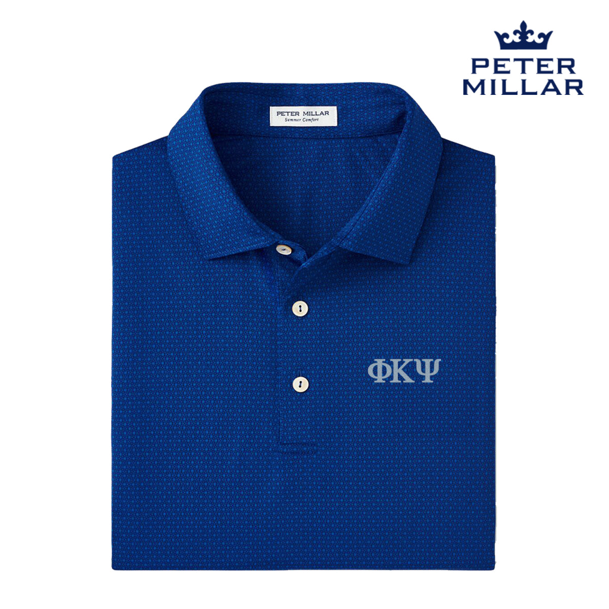 Phi Psi Peter Millar Tesseract Patterned Polo With Greek Letters