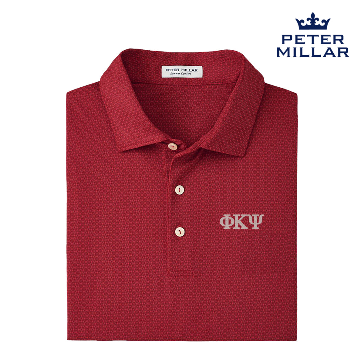 Phi Psi Peter Millar Tesseract Patterned Polo With Greek Letters