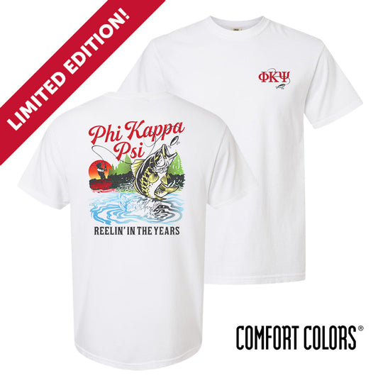 Phi Psi fraternity merch with a vintage-inspired fish graphic on the back.