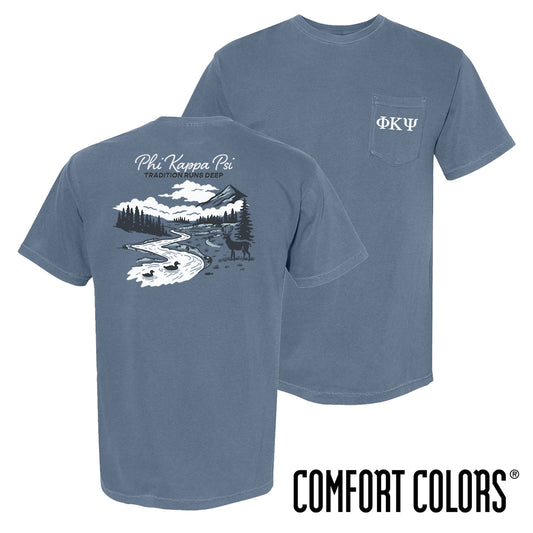 Phi Psi fraternity t-shirt featuring an outdoor nature scene.