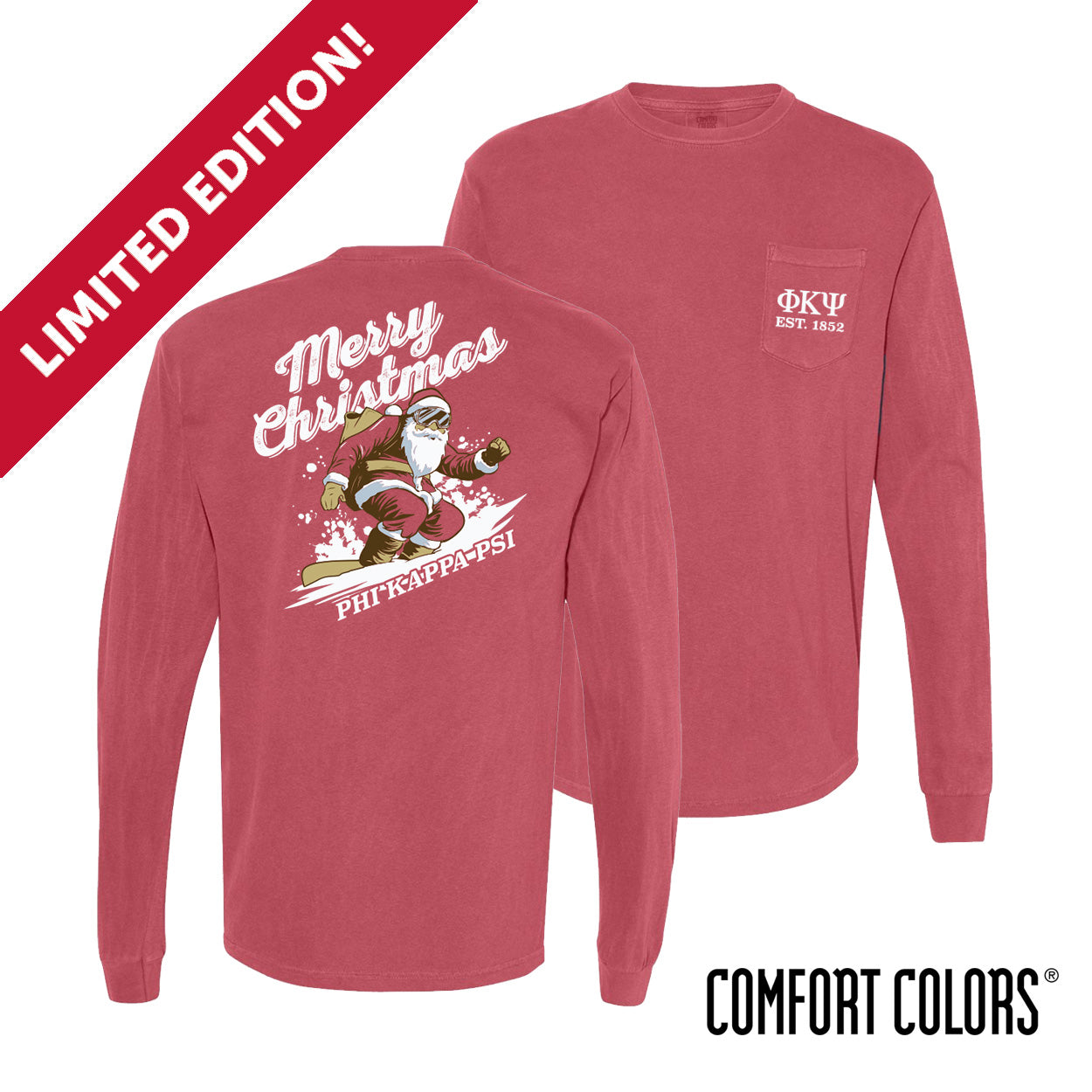 Phi Psi Holiday Shredding Santa Long Sleeve Tee