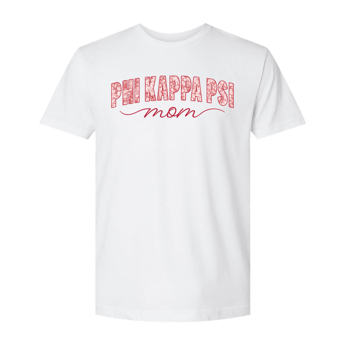 Front view of white t-shirt featuring daisy flower mom graphic.