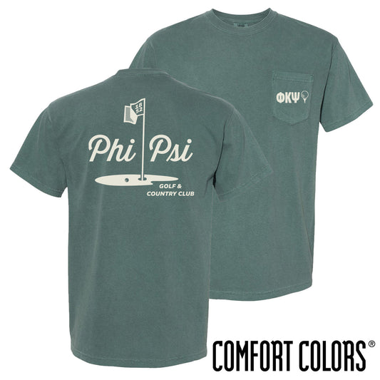 New! Phi Psi Comfort Colors Par For The Course Short Sleeve Tee
