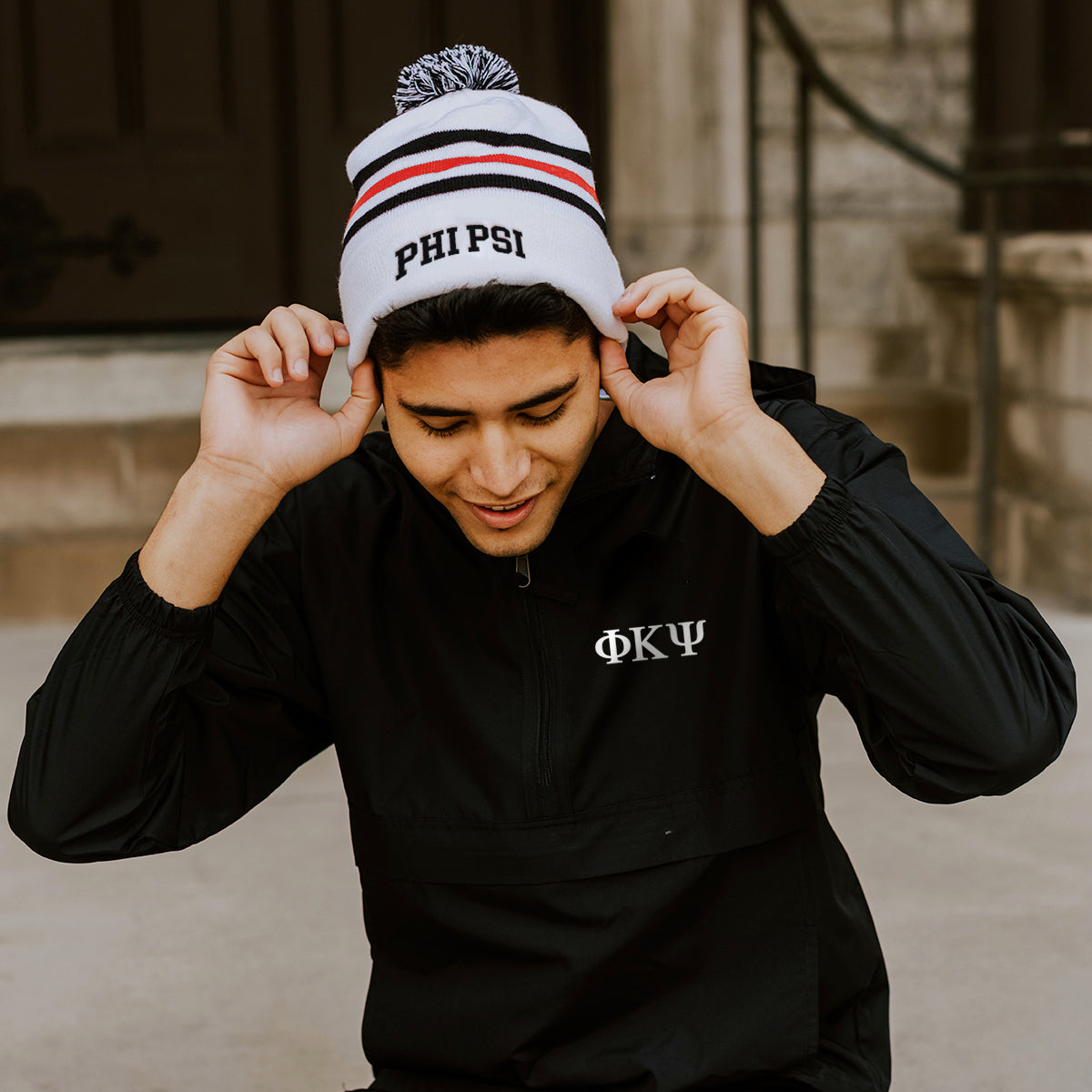 Phi Psi White Hockey Knit Beanie