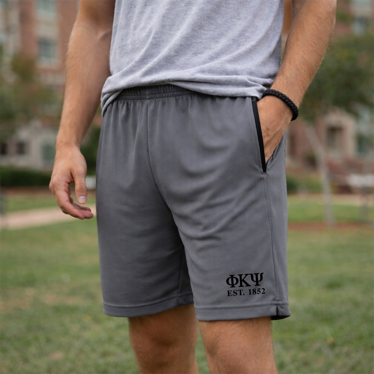Phi Psi 7in Grey Pocketed Shorts