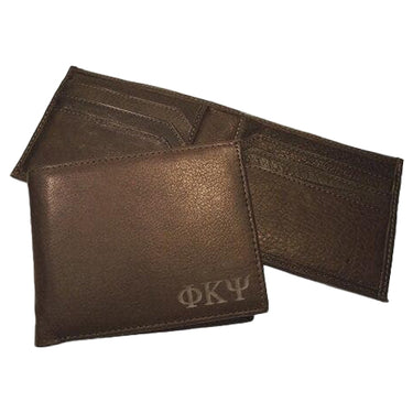 Phi Psi Brown Bi-Fold Greek Letter Wallet