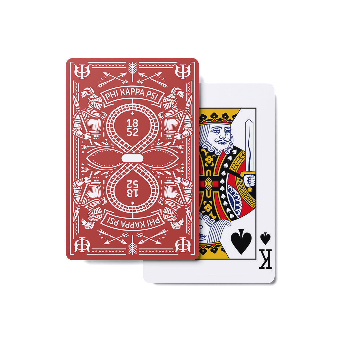 Premium Heritage Playing Cards featuring vintage artwork, symbols, and the fraternity's founding year on a custom playing card deck.
