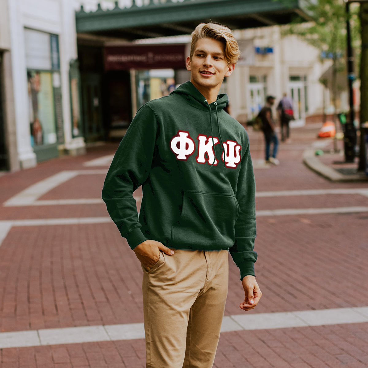 Phi Psi Forest Hoodie with Sewn On Letters