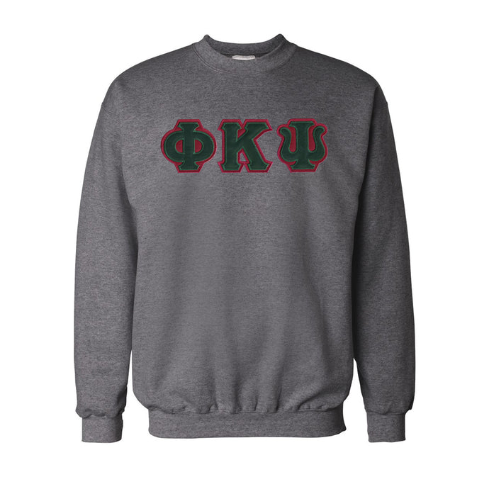 Phi Psi Dark Heather Crew Neck Sweatshirt with Sewn On Letters
