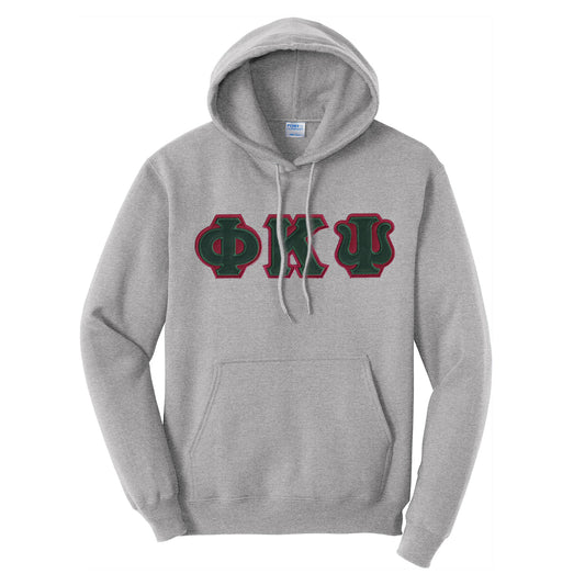 Phi Psi Heather Gray Hoodie with Sewn On Letters