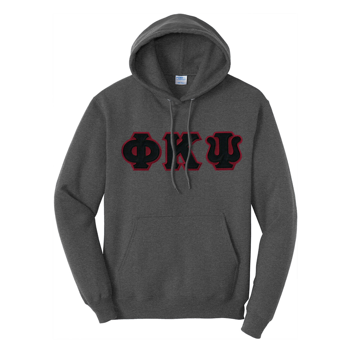 Phi Psi Dark Heather Hoodie with Sewn On Letters