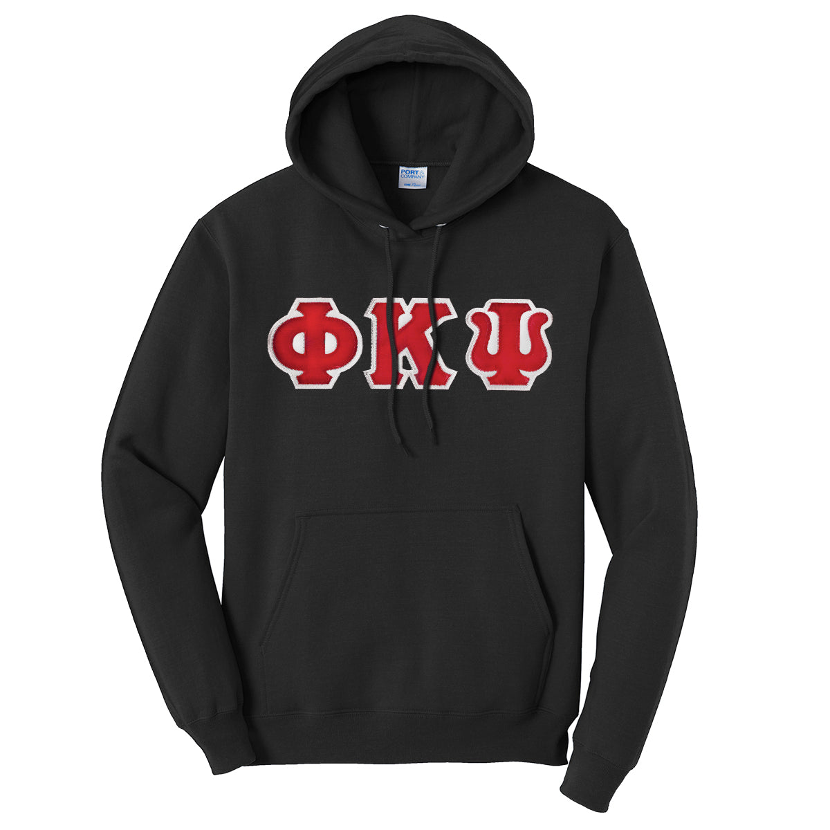 Phi Psi Black Hoodie with Sewn On Greek Letters