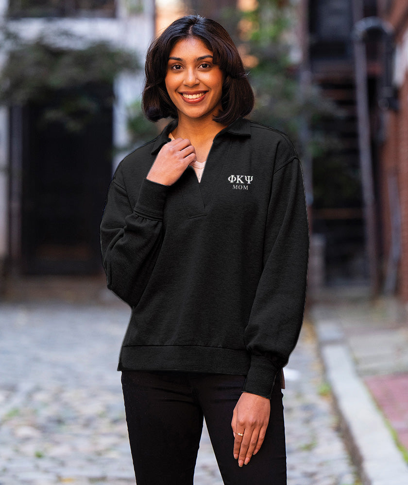 Phi Psi Black Embroidered Mom Sweatshirt