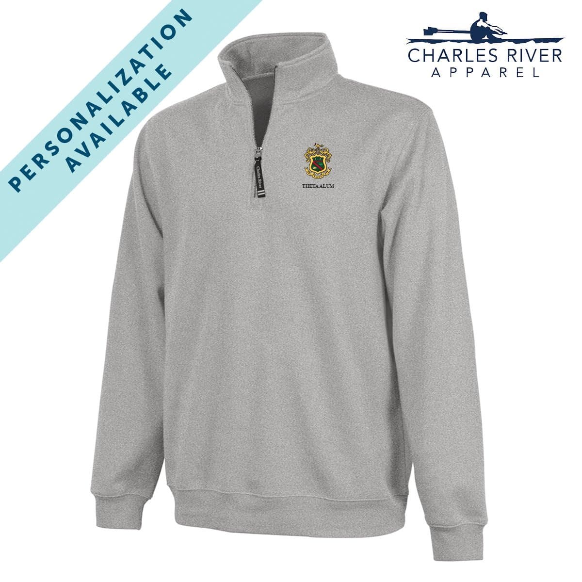Phi Psi Embroidered Crest Gray Quarter Zip | Phi Kappa Psi | Sweatshirts > 1/4 zip sweatshirts