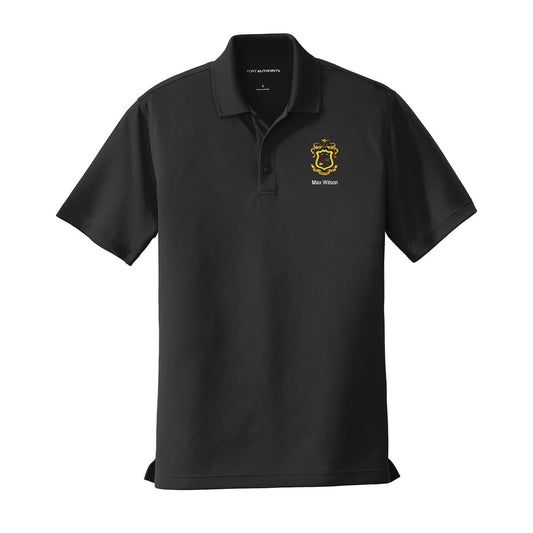 Personalized Phi Psi Crest Black Performance Polo | Phi Kappa Psi | Shirts > Short sleeve polo shirts