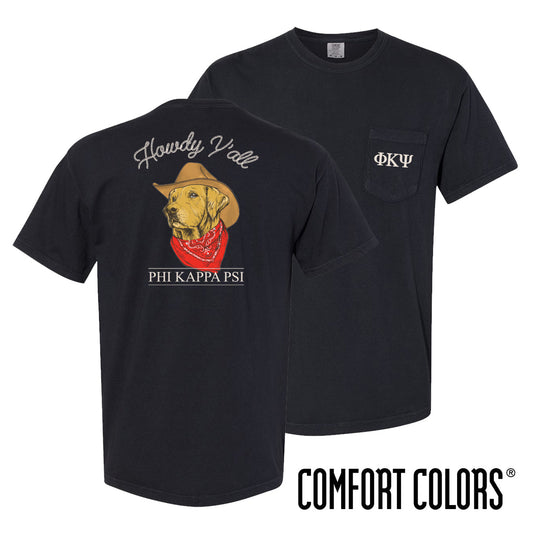 New! Phi Psi Comfort Colors Cowboy Retriever Black Short Sleeve Pocket Tee